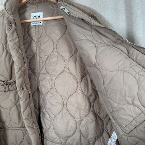 Zara Women Water-Repellent Puffer Jacket Short Coat ZW Cream Size Medium - Picture 6 of 12